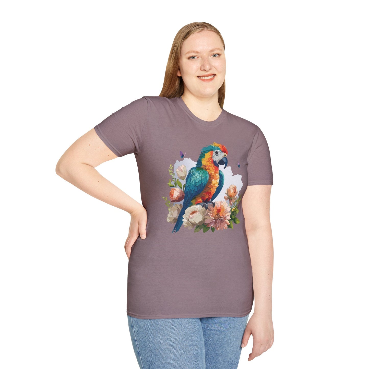 Bird T Shirt Floral Bird Print Unisex Softstyle Cotton Tee Animal Graphic Tee For Everyday Wear