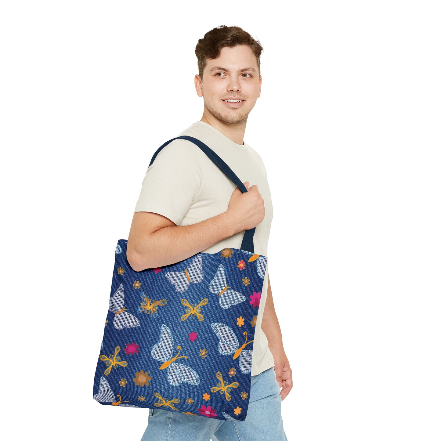 Denim Fabric Imitation Print Unisex Canvas Bag Poly Spun 3 Sizes Tote Bag 170