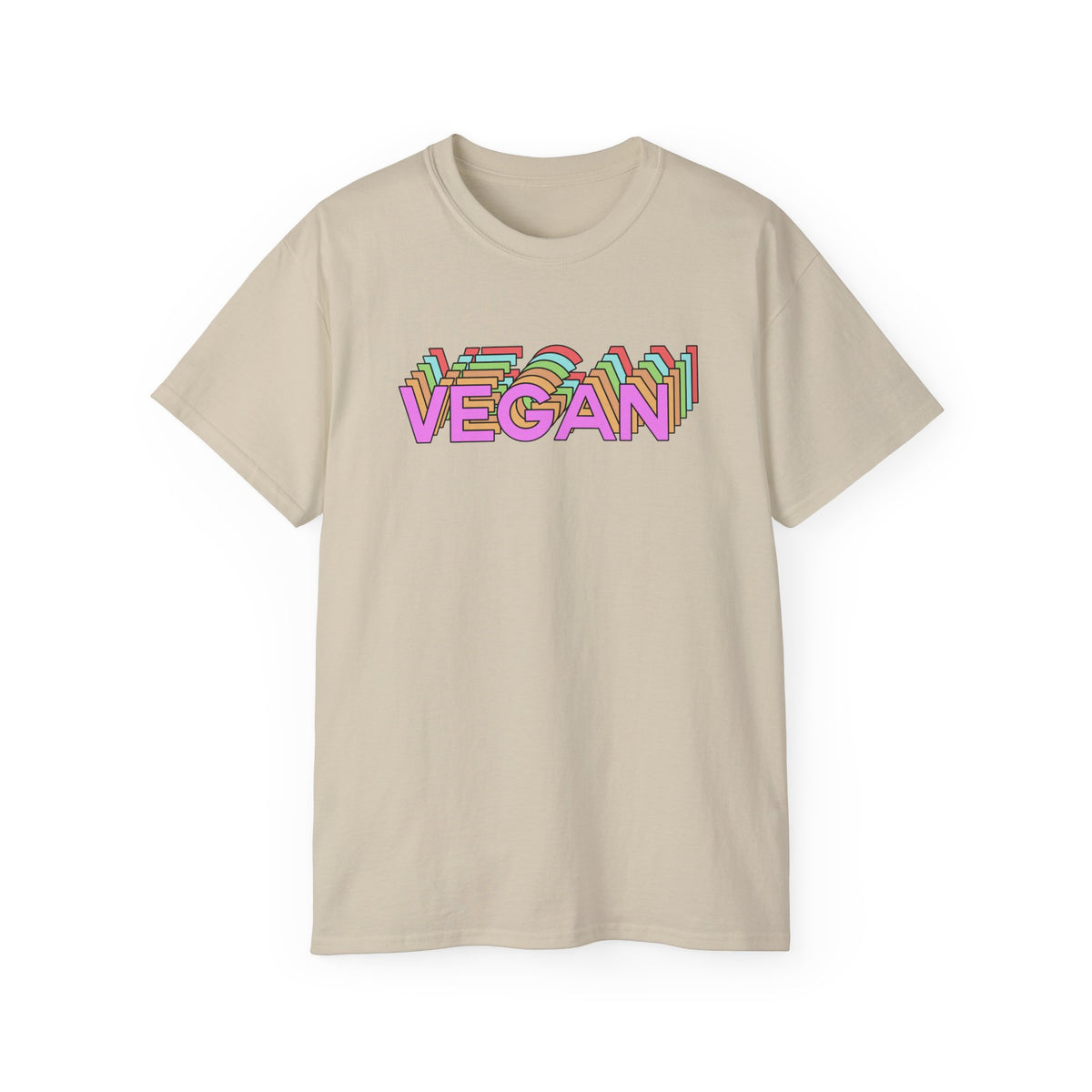 Vegan Retro Layered Text Tee | Colorful 3D Typography