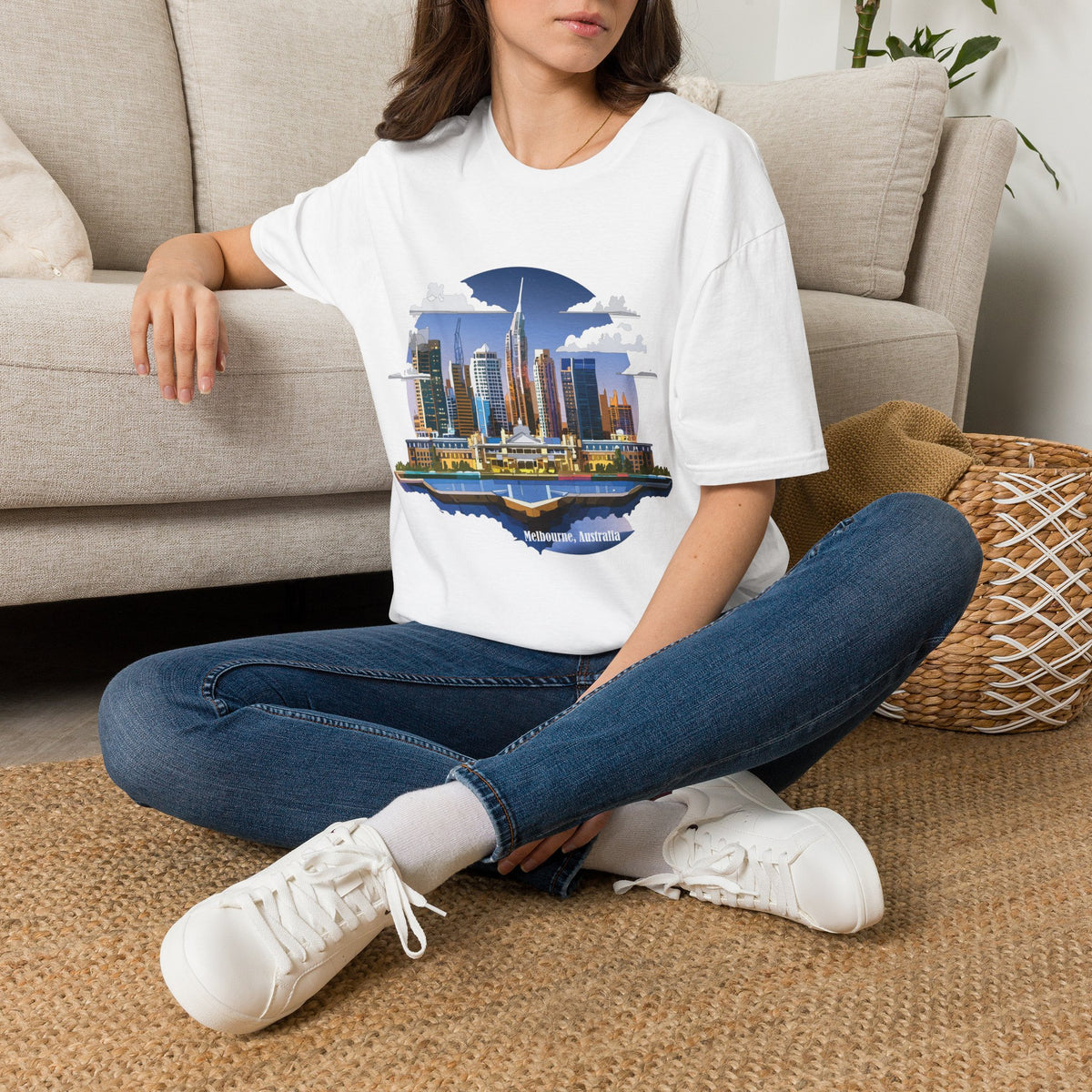Melbourne Australia Cityscape Skyline T-Shirt — Modern Urban Skyline Graphic Design Unisex 100 Cotton Gildan T-Shirt