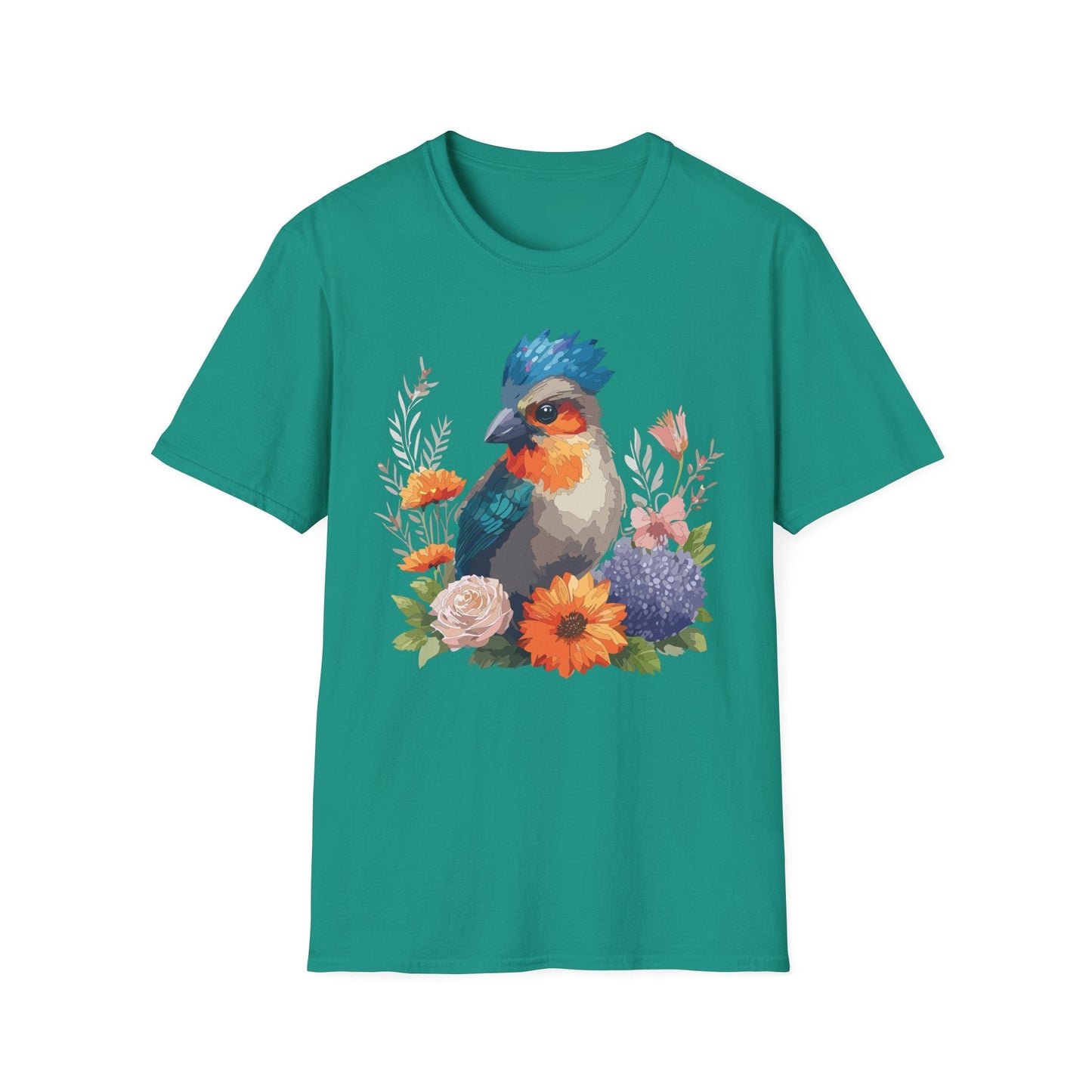 Floral Bird T Shirt Unisex Softstyle Tee 100 Percent Ring Spun Cotton Gildan 64000