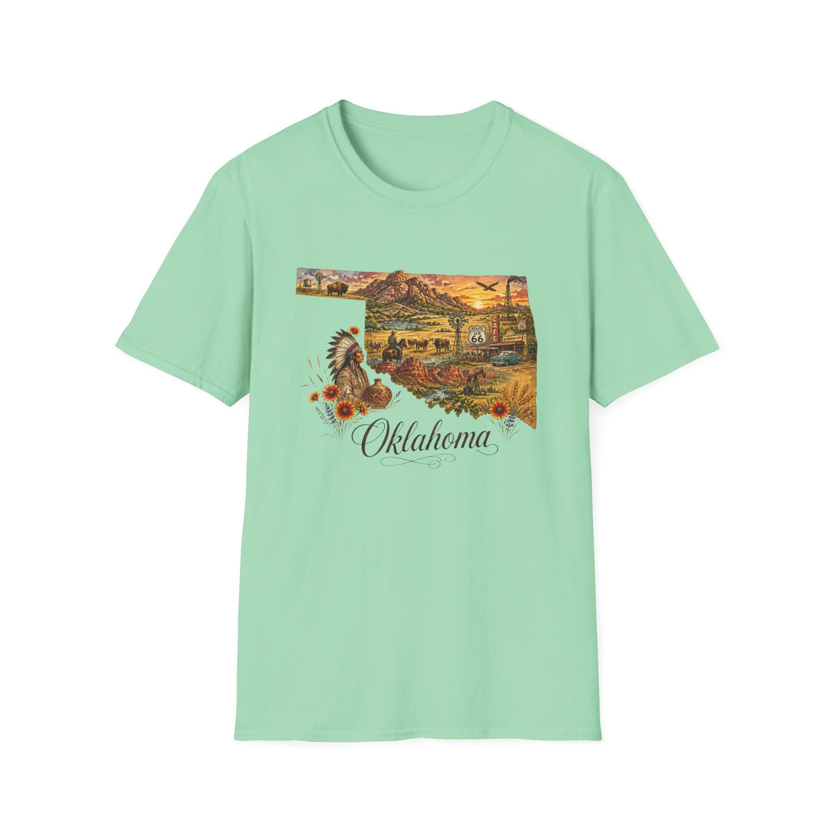 Oklahoma State Travel Tourist Graphic Design Unisex 100 Cotton Gildan T-Shirt