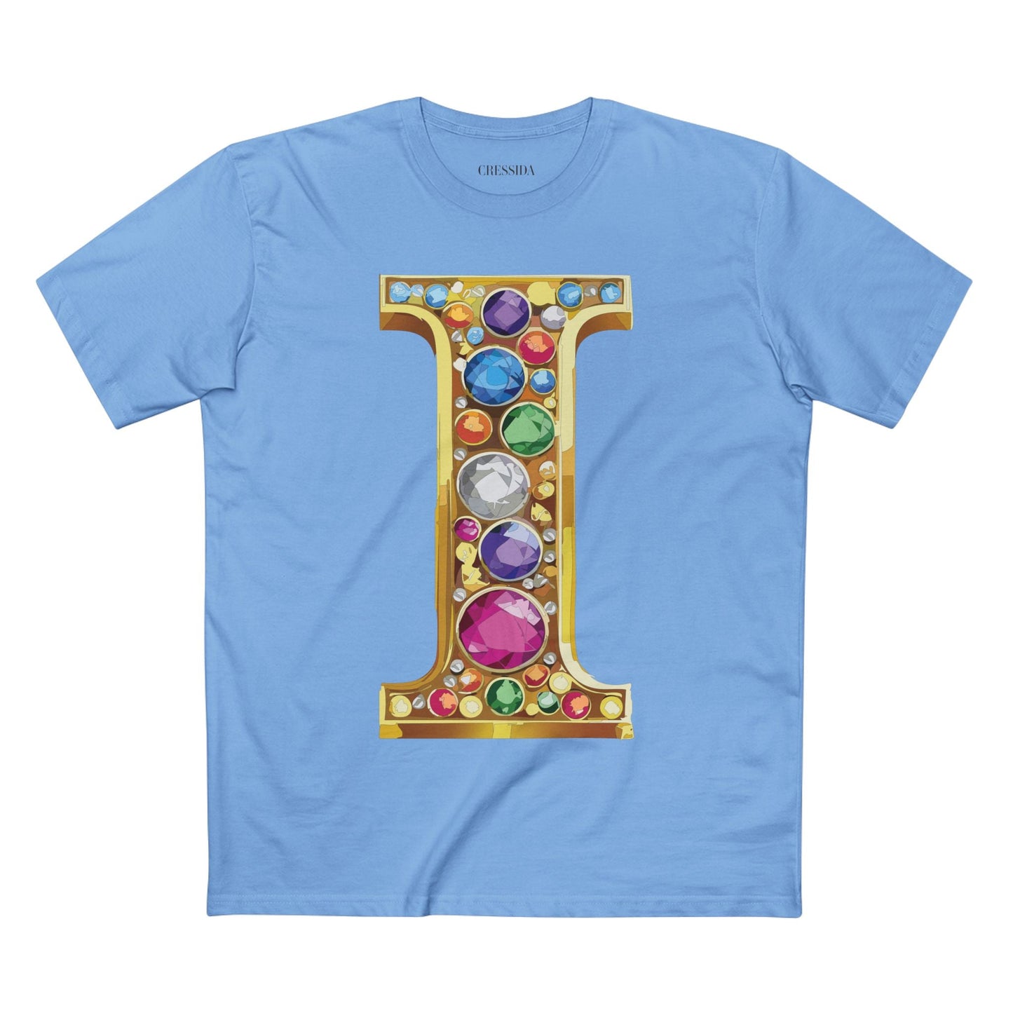 Letter I Graphic Design Tee Unisex 100 Cotton With Antique Gold Letters Artwork T-Shirt