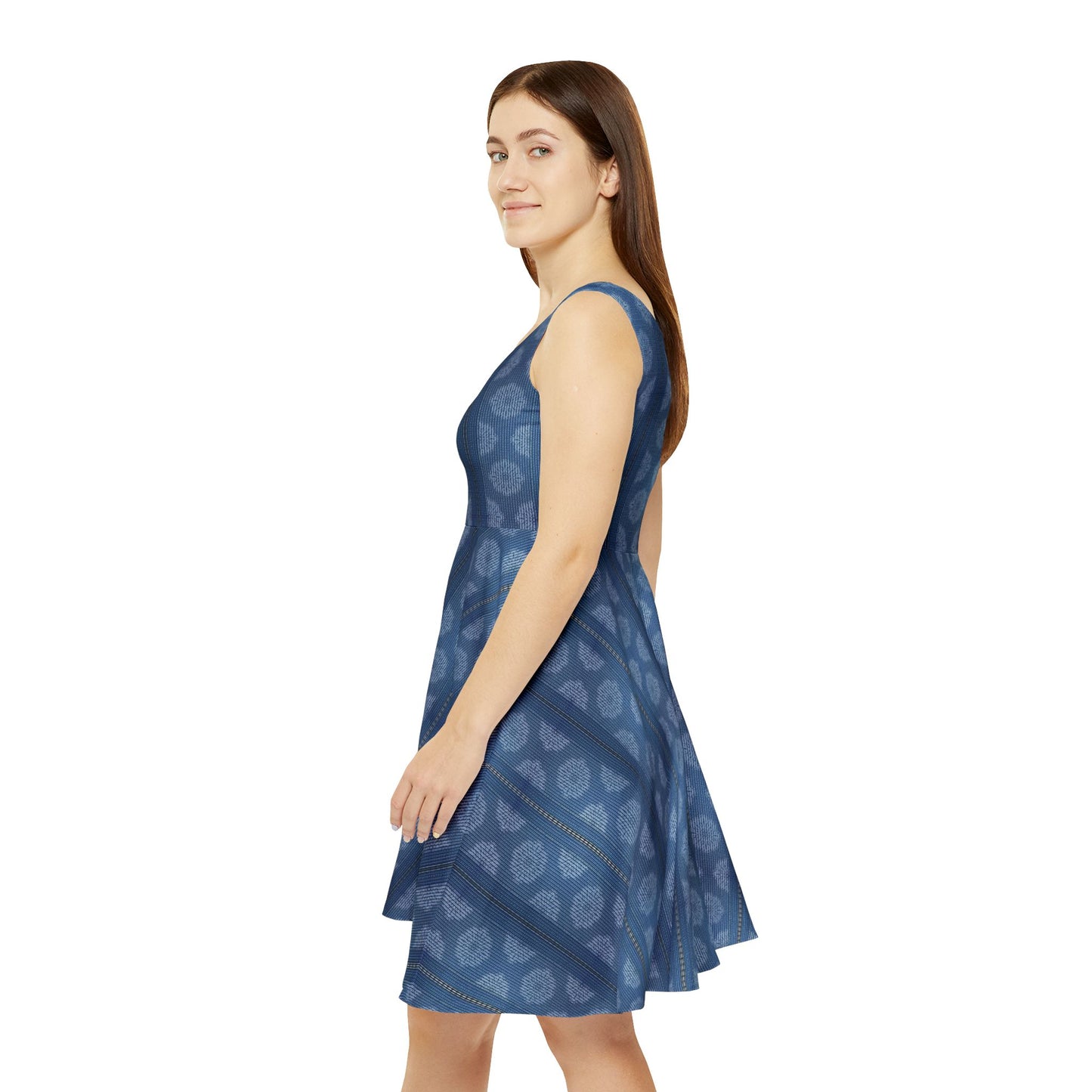 Women Denim Print Skater Dress, Denim Print Poly-Span Dress - 26