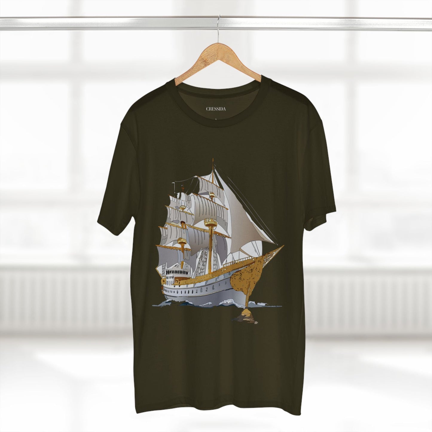 Ship Graphic Unisex 100 Cotton T-Shirt with Gold Frigate Art Design 6