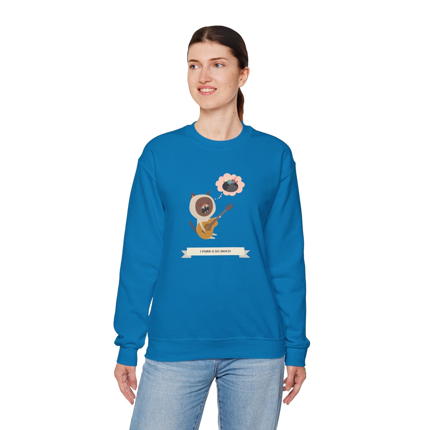 Cat with Guitar Sweatshirt, Love Sweatshirt, Cat Sweatshirt, Valentine's Day Sweatshirt, 50/50 Cotton-Poly Animal Sweatshirt 127