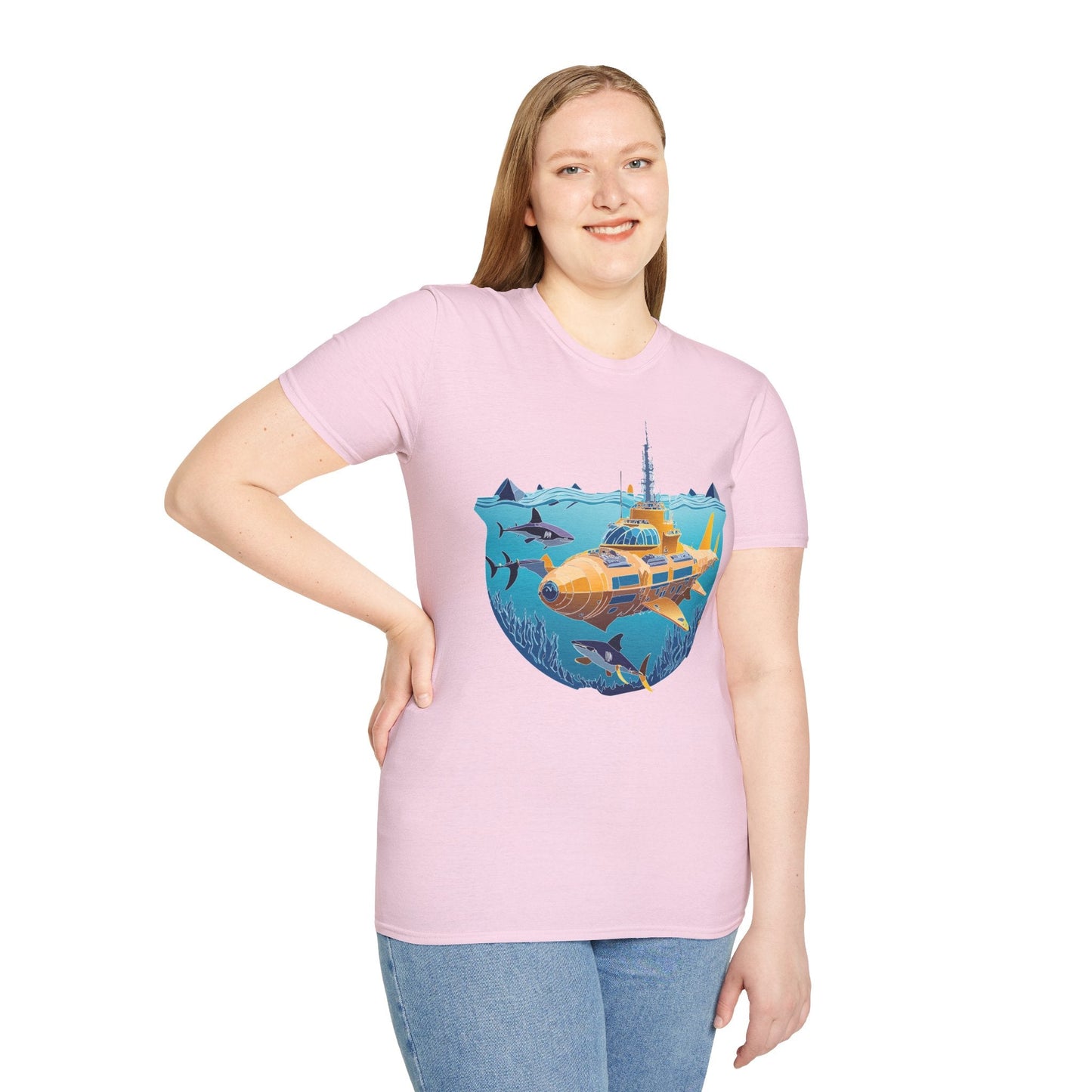 Ocean Tee Shirt Unisex Gildan Softstyle 64000 Ocean Theme Tee With U Boat Design