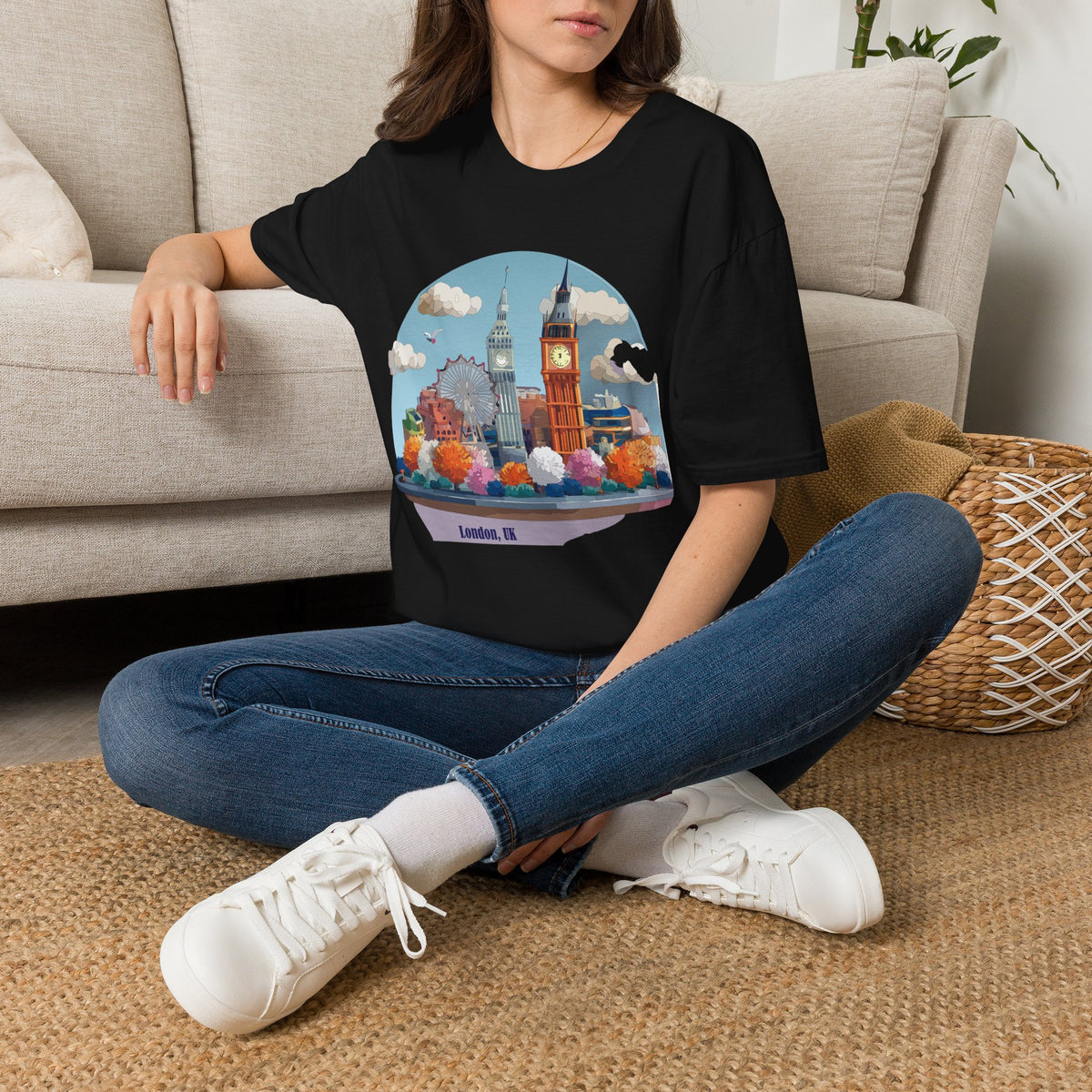 London Skyline illustration T-Shirt | Big Ben, London Eye, cityscape