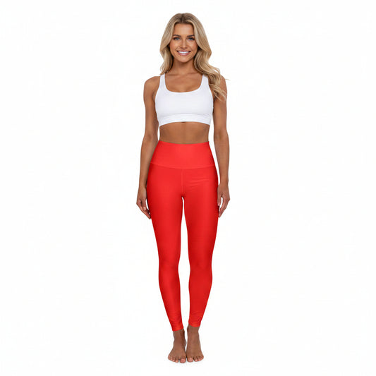 Pure Red Color High-Waist Yoga Leggings Women's Seamless Poly-Span Stretchy Pants XS-2XL