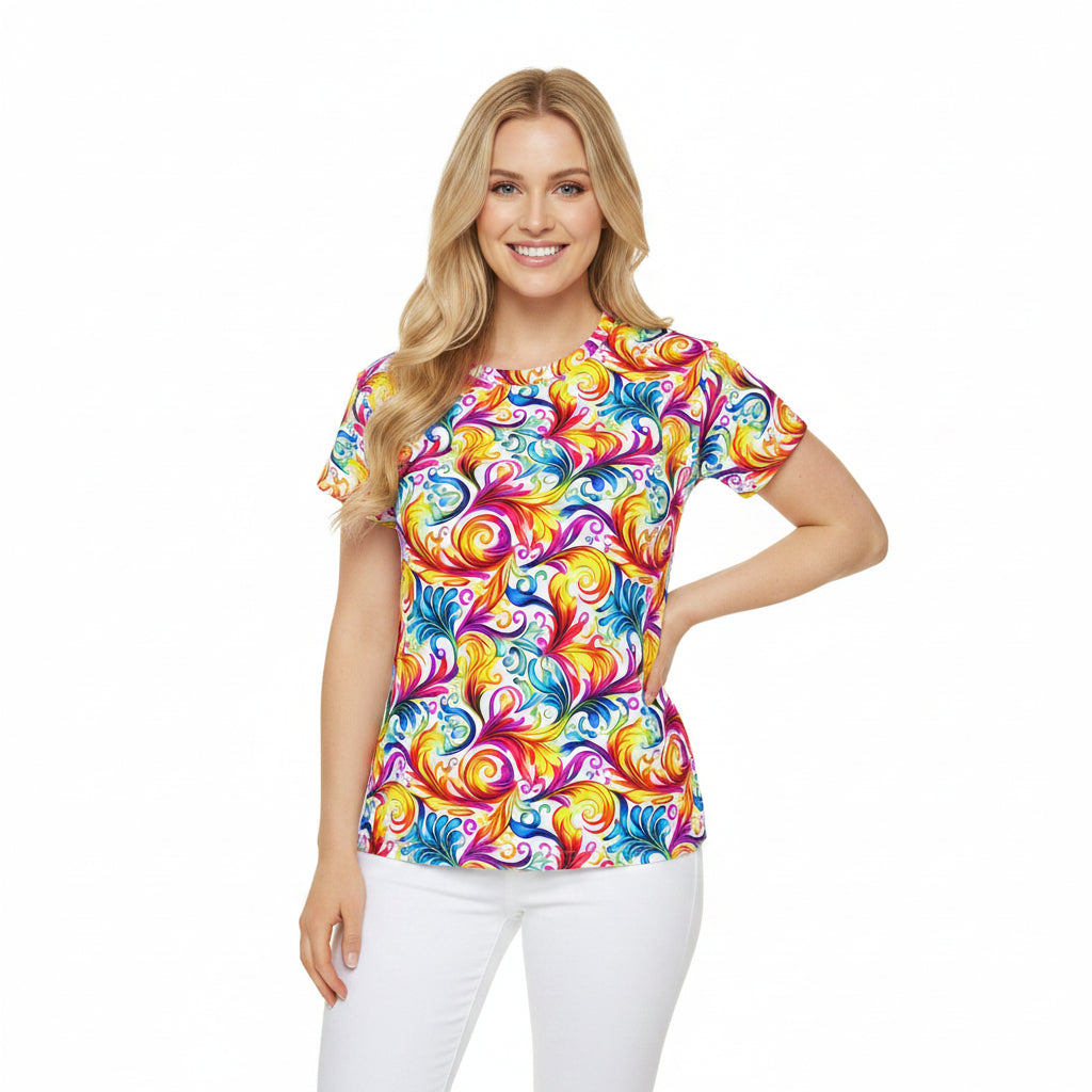 Women Poly Span T-Shirt with Floral Print