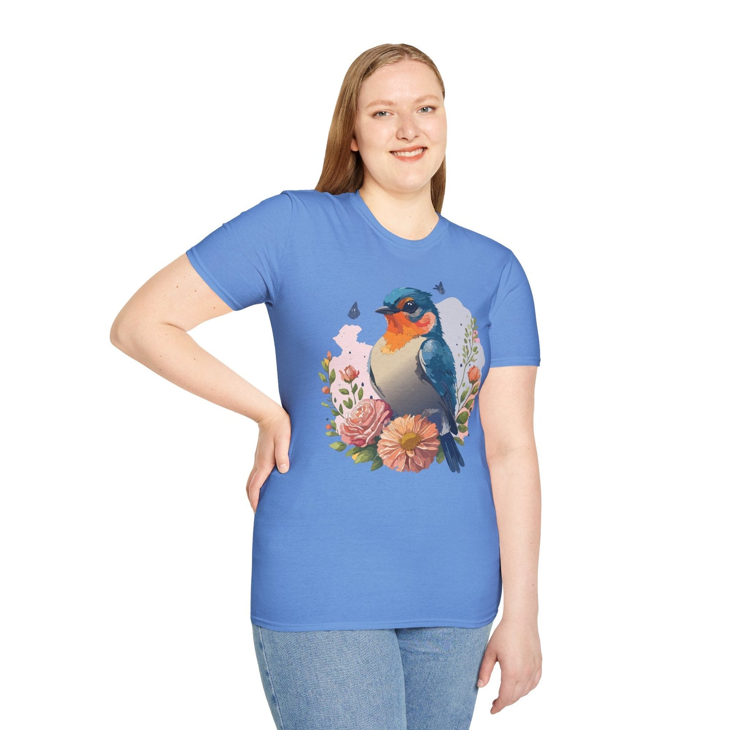 Bird T Shirt Floral Design Unisex Gildan Softstyle 64000 Ring Spun Cotton Tee Breathable Wear