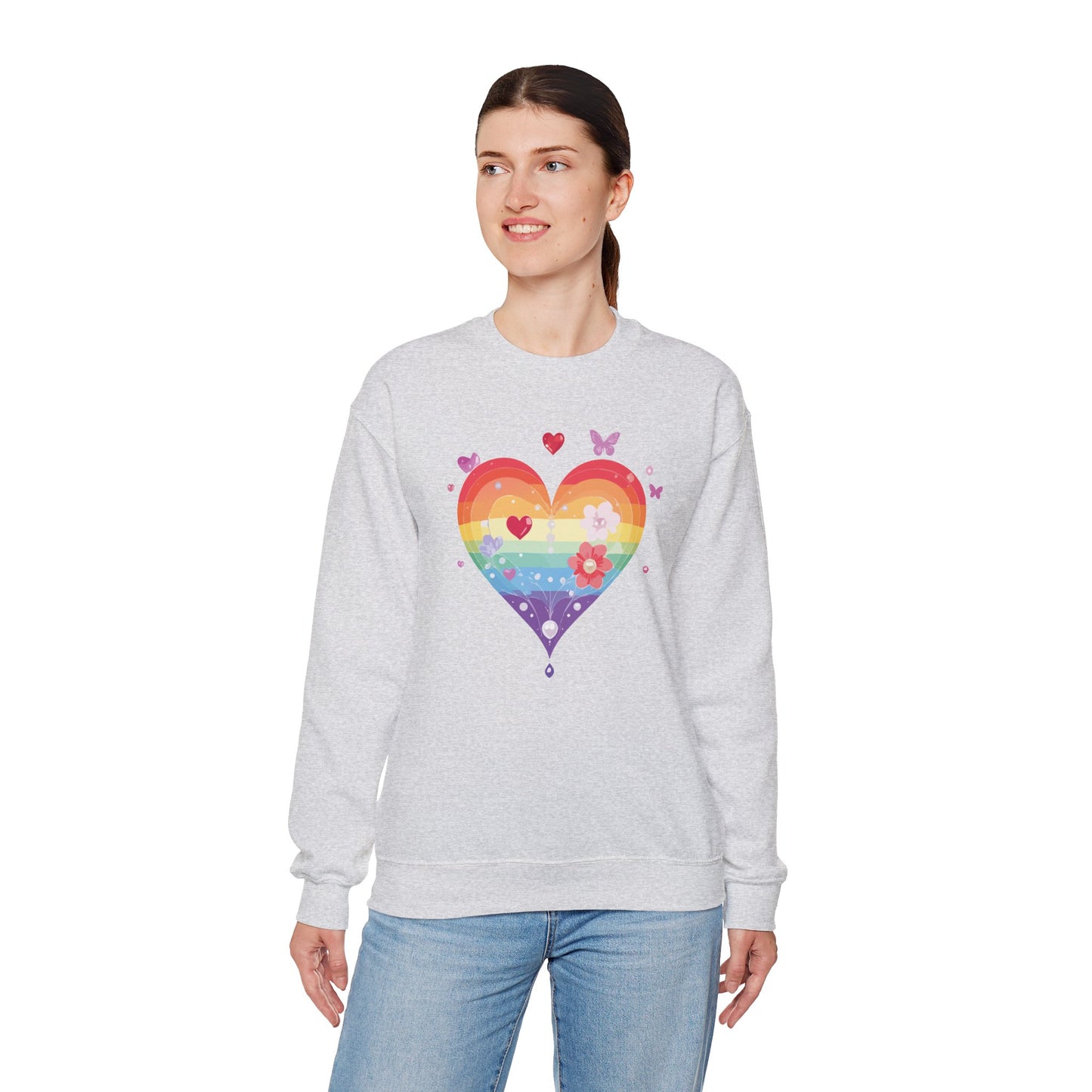Rainbow Heart Sweatshirt, Floral Heart Sweatshirt, Floral Love Sweatshirt, Valentine's Day Sweatshirt, Rainbow Heart Floral Sweatshirt 115