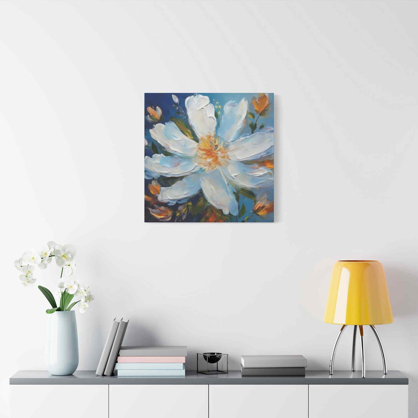 White Flower Print Canvas, White Flower Oil Paint Print 20x20, 24x24, 30x30, 32x32, 36x36, Art Design Print Non-Frame MC-4