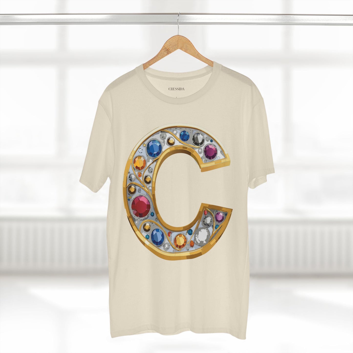 Letter C Graphic Design Tee Unisex 100 Cotton With Antique Gold Letters Artwork T-Shirt