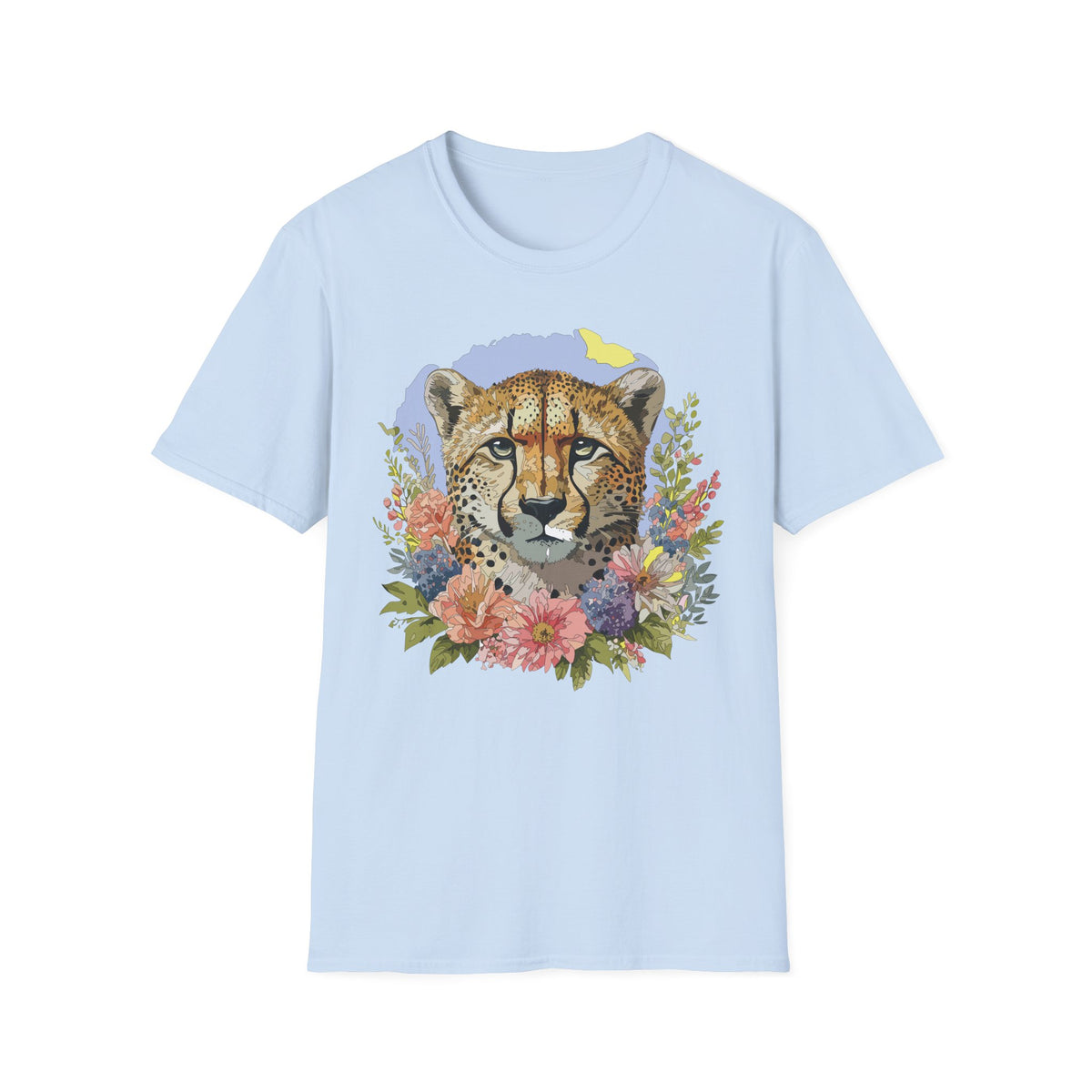 Cheetah Face Floral Illustration T-Shirt | Wildlife Animal Tee