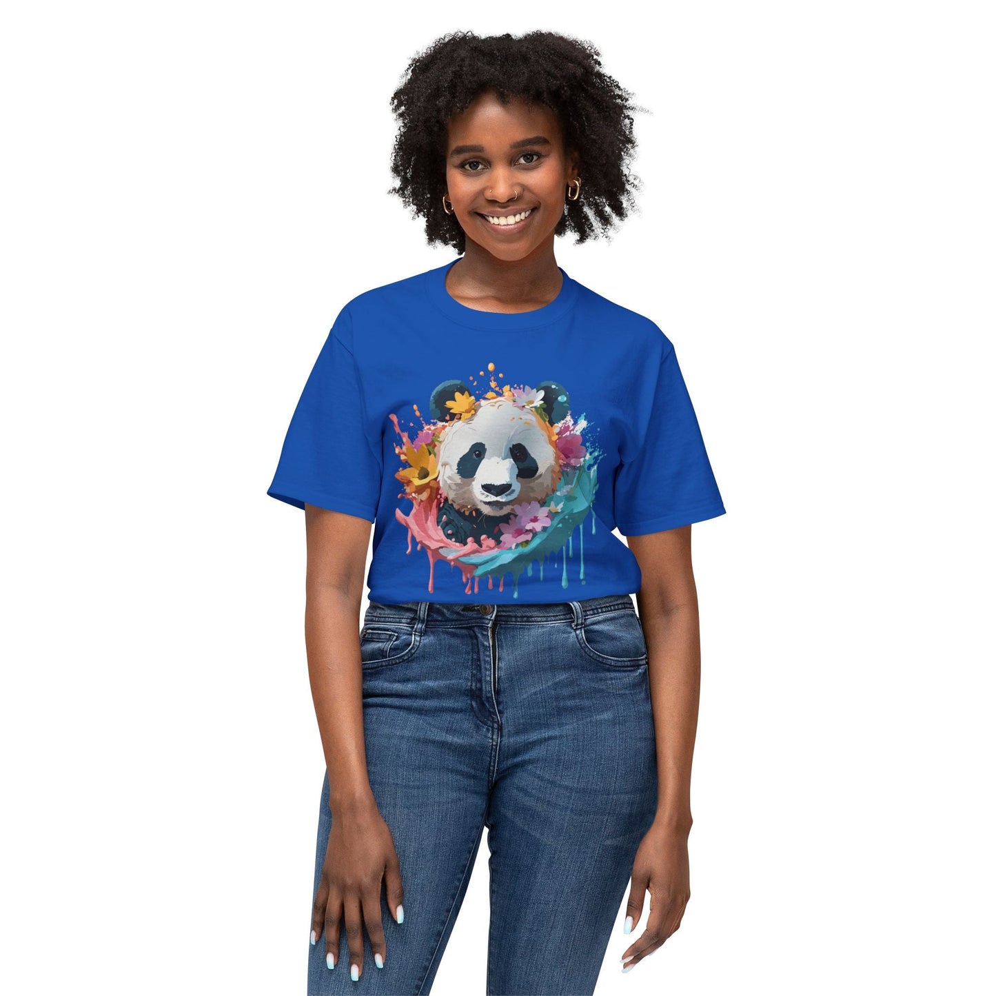 Unisex Panda T Shirt With Art Print Vintage Panda Floral Tees Panda Art Design Shirt USA Made