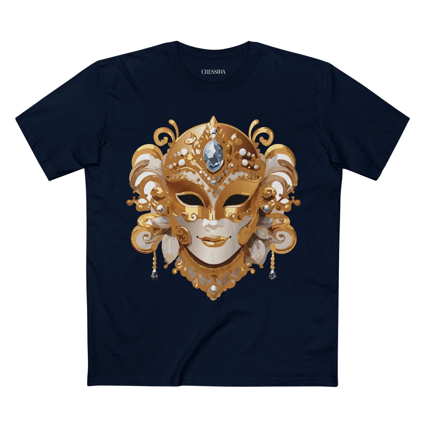 Carnival Mask Graphic T-Shirt Unisex 100 Cotton With Antique Gold Art Design Tee 23