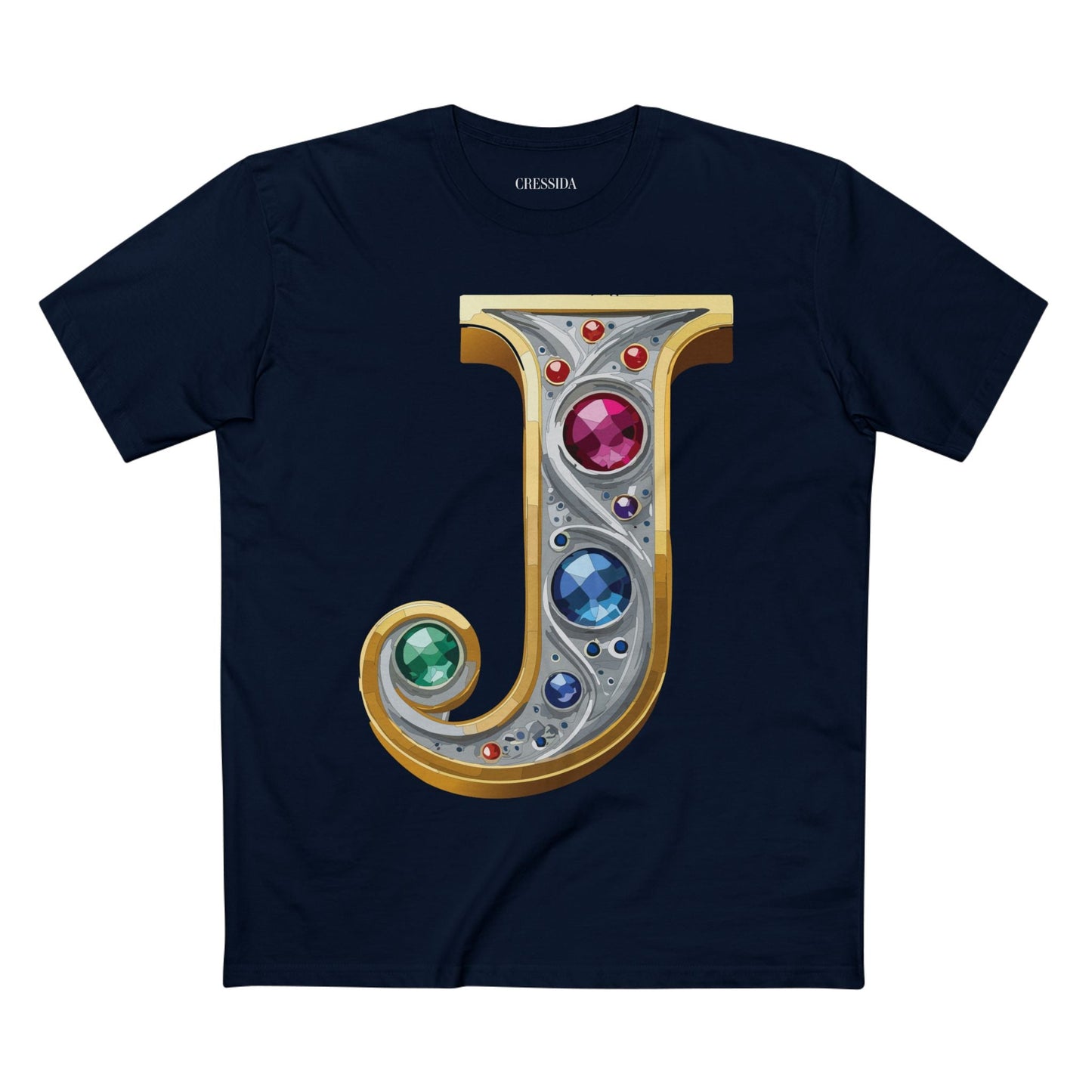 Letter J Graphic Design Tee Unisex 100 Cotton With Antique Gold Letters Artwork T-Shirt