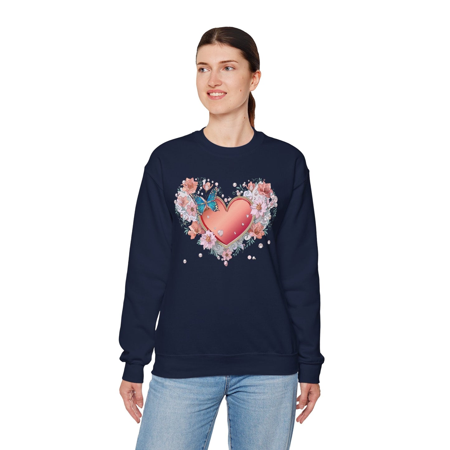 Unisex Floral Heart Sweatshirt With Love Graphic For Valentines Day Gift Cozy Winter Wear