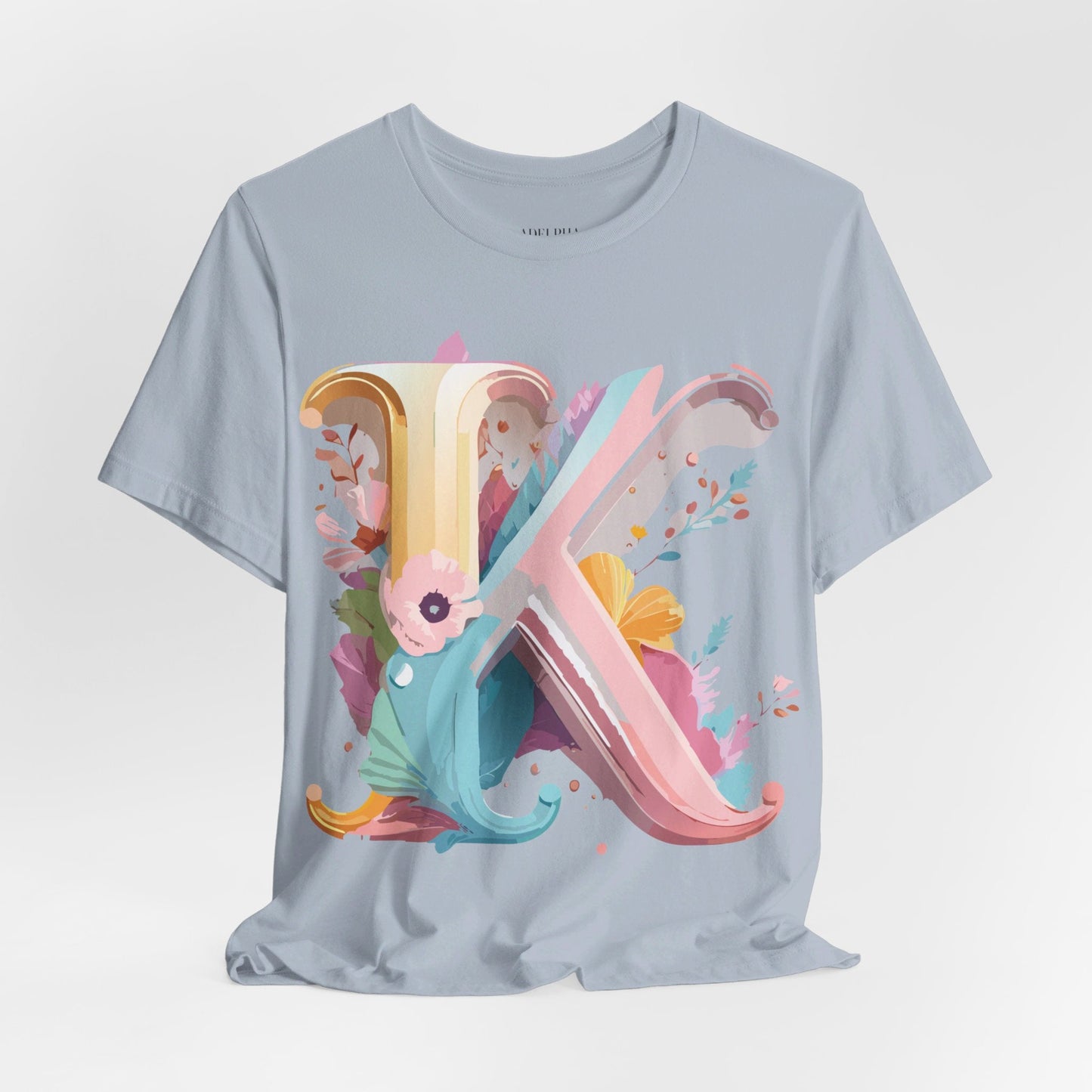 Letter K Graphic Tee Unisex Vintage Inspired Art Design Short Sleeve Shirt Adelpha