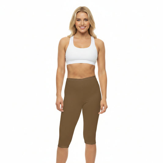 Olive Wood Color Women's Brushed Suede Poly Span Casual Capri Leggings XS-2XL
