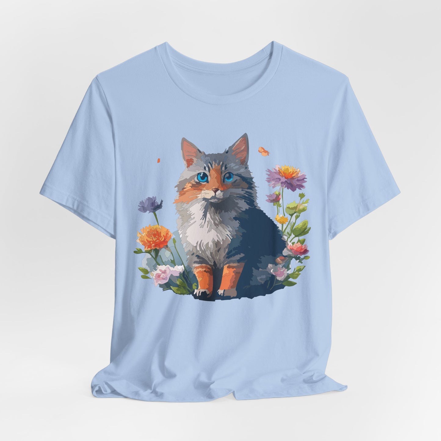 Floral Cat Tee, Animal Shirt, Cat Shirt, Floral Tee, Flower T-shirt, T-Shirt with Animal, Summer Top with Art Design