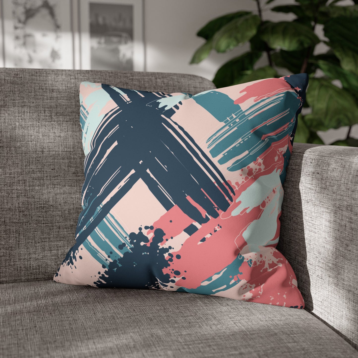 Faux Suede Pillowcase with Abstract print