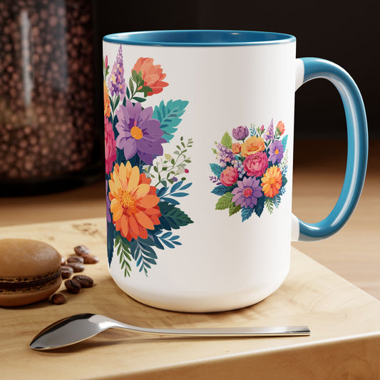 Taza de café de dos tonos con flores