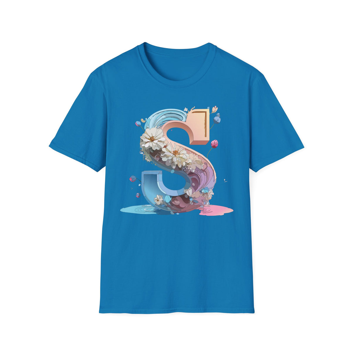 Floral Letter S T-Shirt | Pastel 3D Initial Monogram