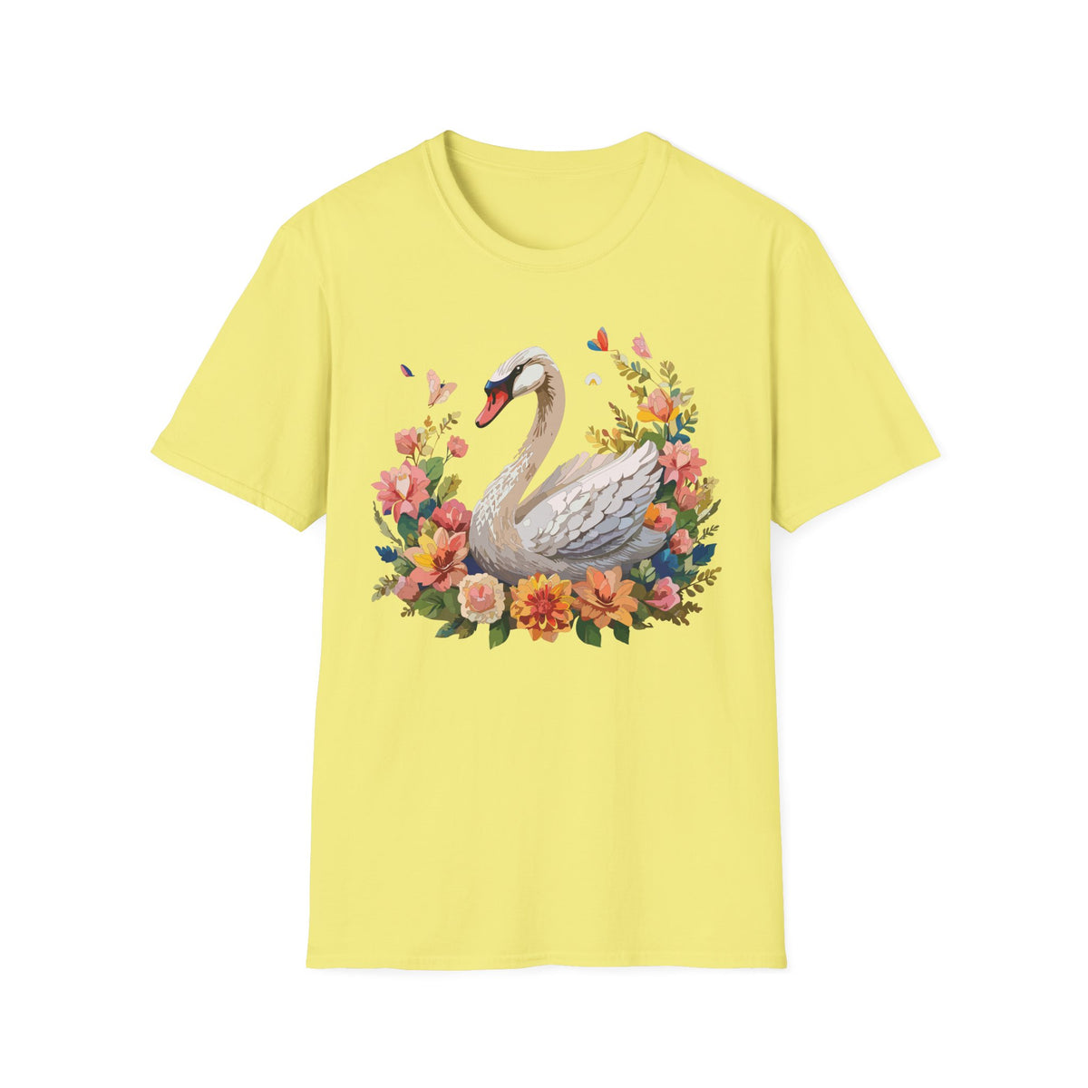 Floral Swan T-Shirt | Swan Illustration Tee, Floral Bird Shirt