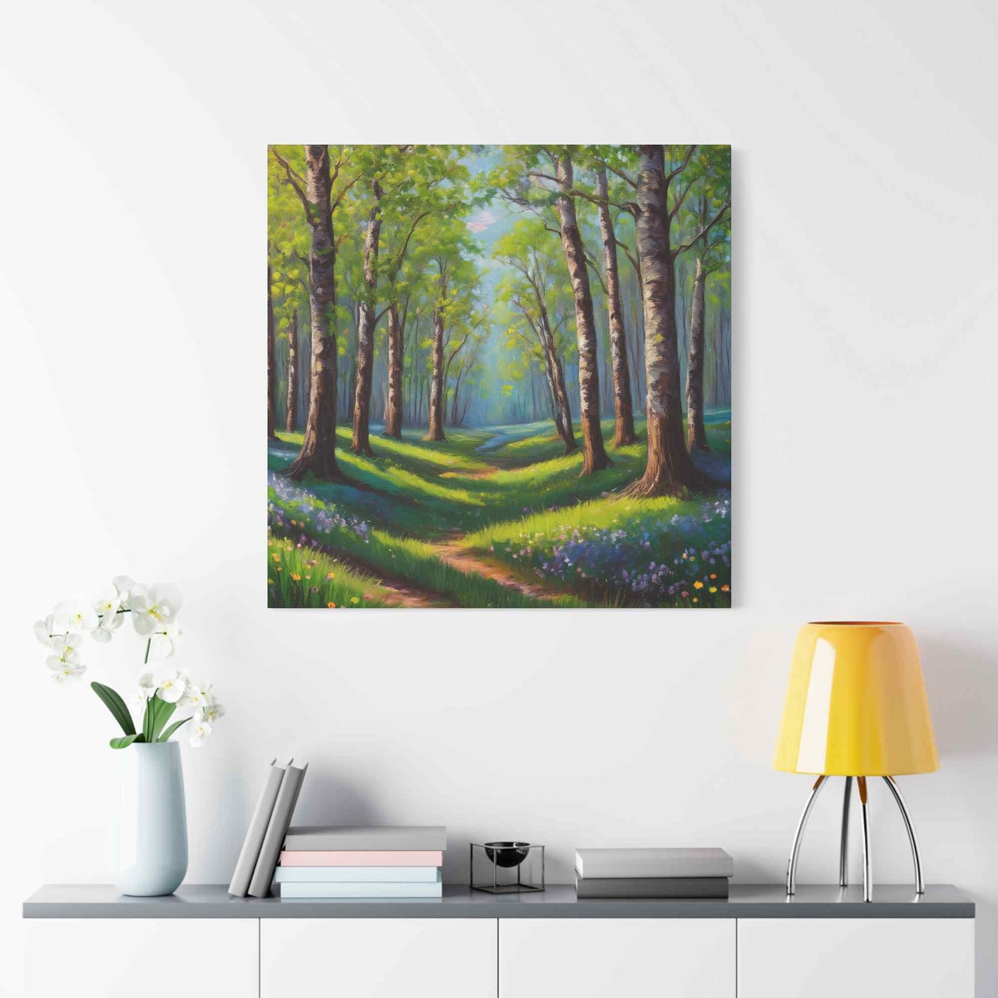 Spring Forest Print Canvas, Oil Paint Print 20x20, 24x24, 30x30, 32x32, 36x36 Art Design Print Pine-Wood Inner Frame MC-94