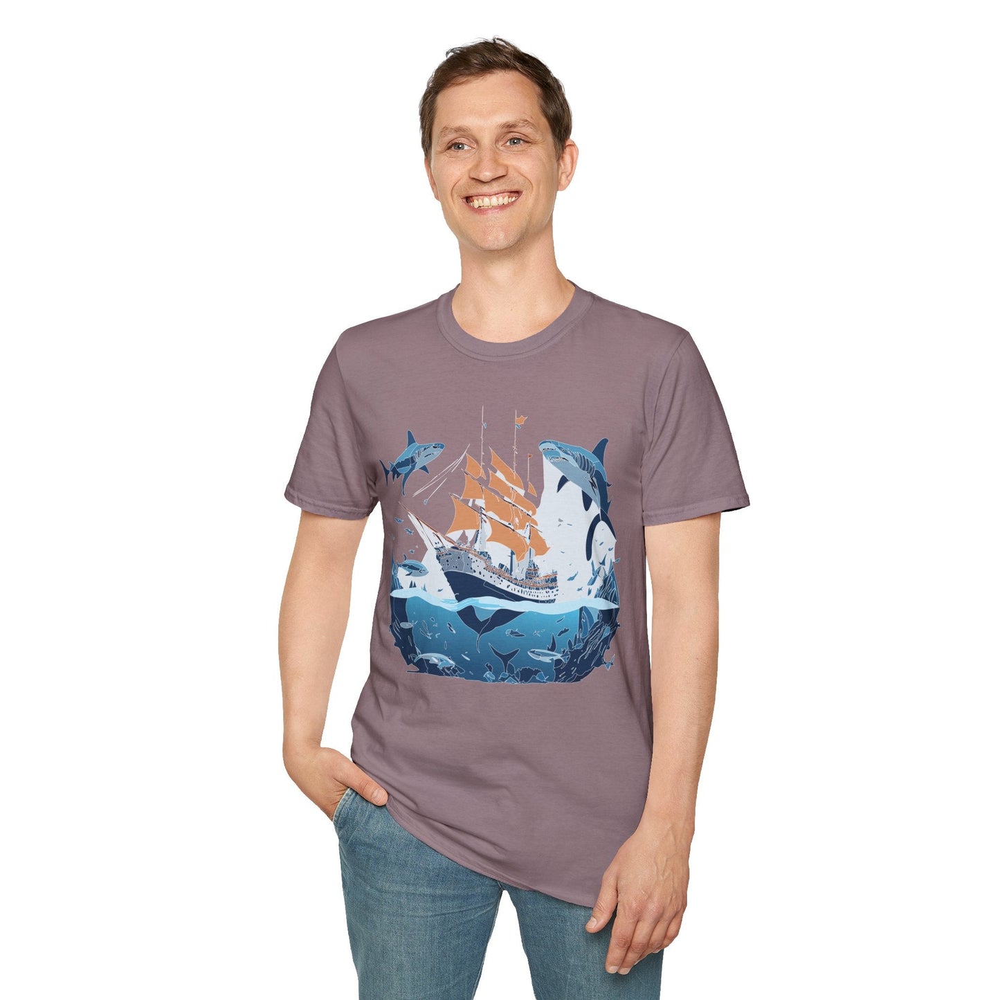 Ocean Tee Shirt Unisex Gildan Softstyle 64000 Ring Spun Cotton Art Print Graphic Ocean Design