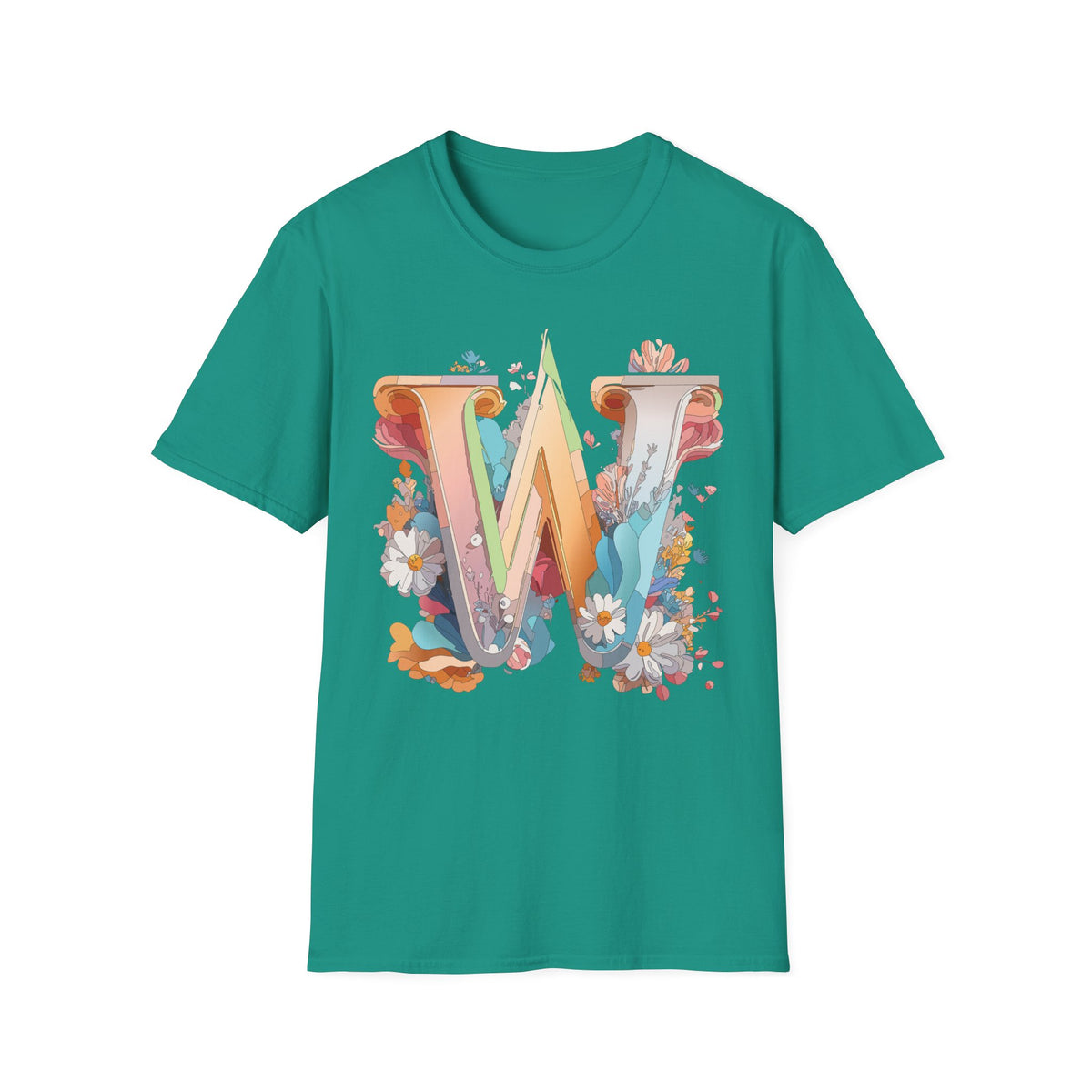 Floral Letter W Monogram T-Shirt | Floral Initial Tee