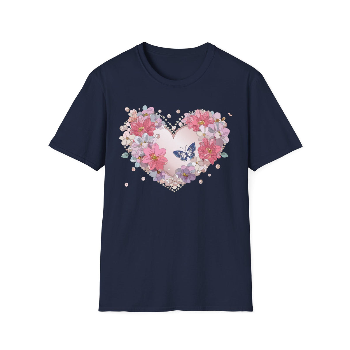 Floral Heart with Butterfly T-Shirt | Pink Flower Heart Tee