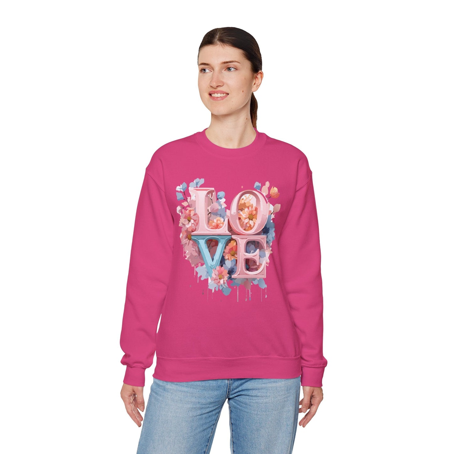 Floral Love Sweatshirt Valentines Day Unisex Heavy Blend Crewneck Gildan 18000 Cotton Polyester