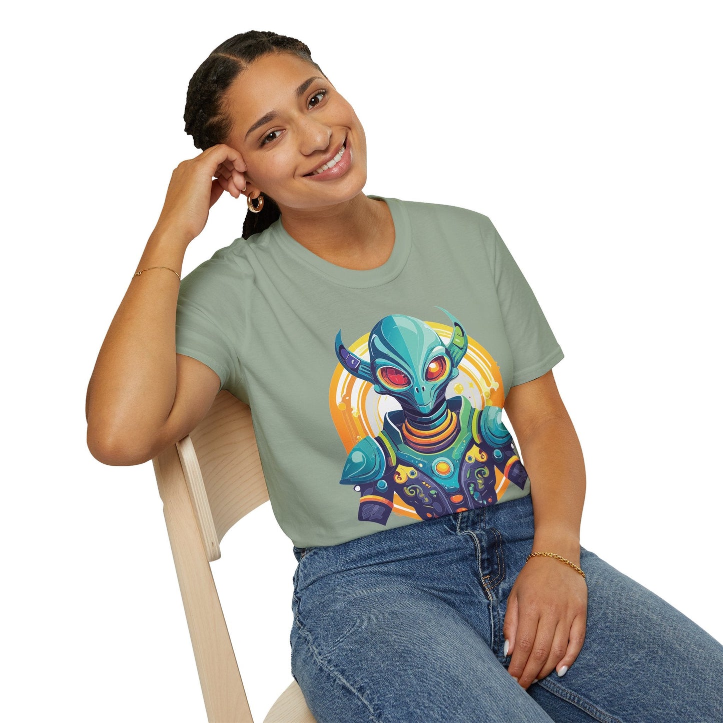 Alien T Shirt Cosmos Design Unisex Softstyle Cotton Tee With Aliens Art Graphic Print