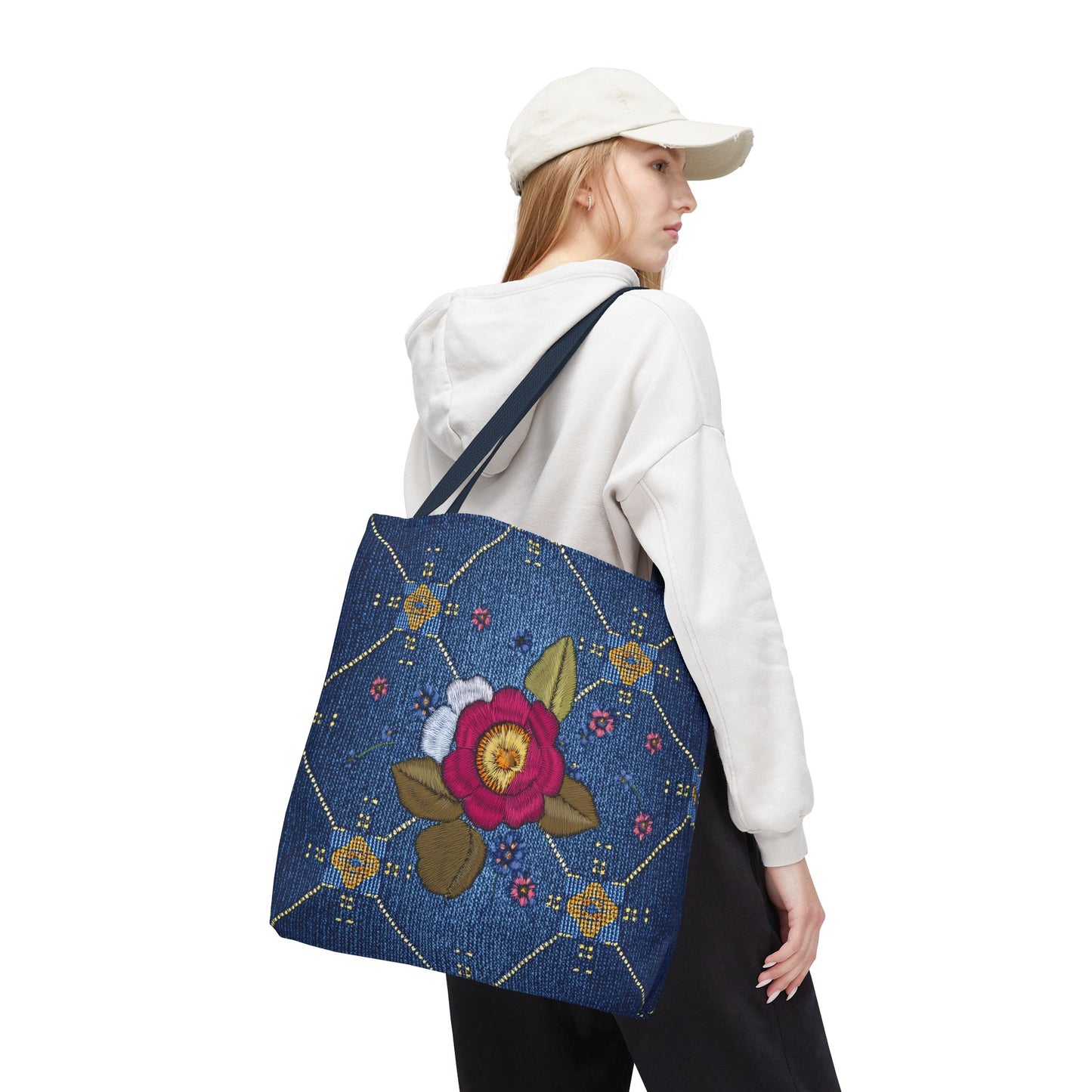 Denim Fabric Imitation Print Unisex Canvas Bag Poly Spun 3 Sizes Tote Bag 159-2