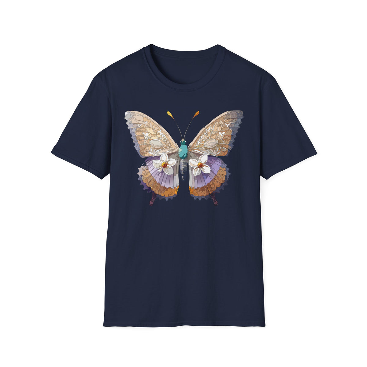 Butterfly Floral Tee — Delicate Botanical Butterfly Graphic Design Unisex 100 Cotton Gildan T-Shirt