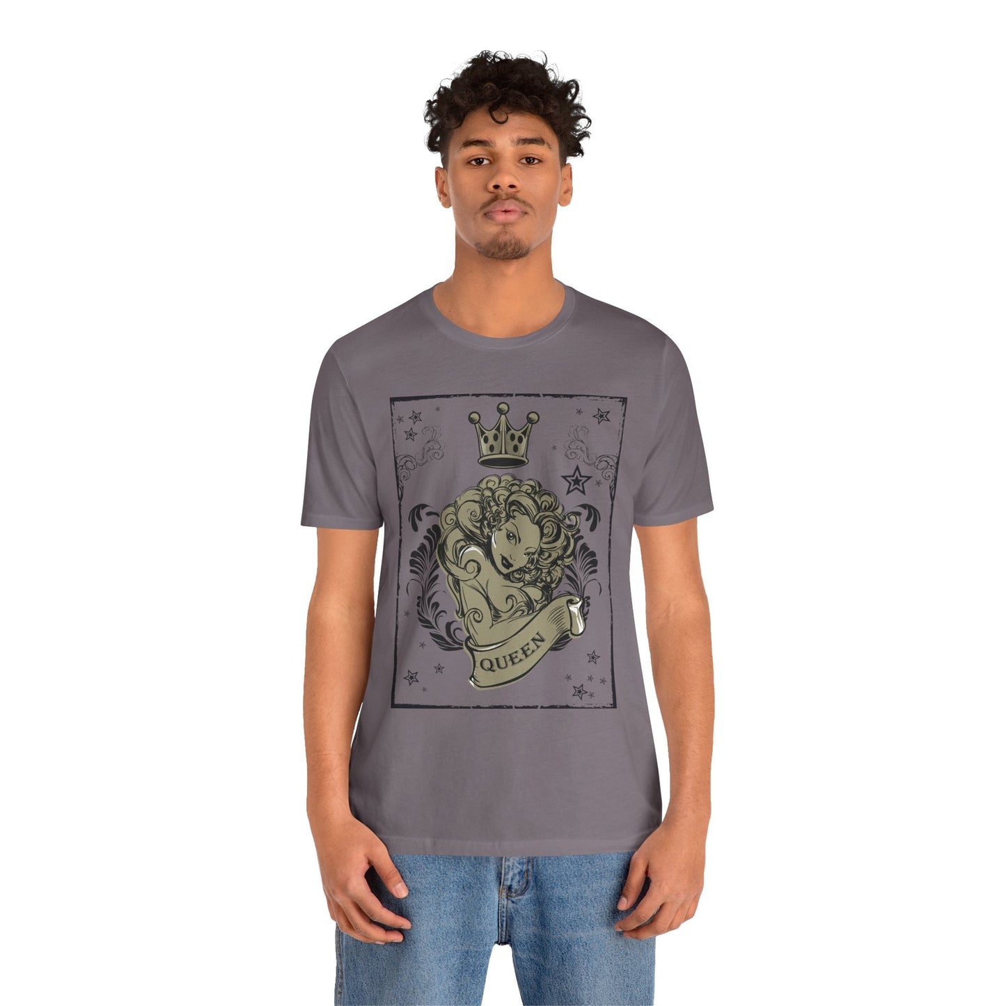 Crown Face Portrait Graphic Tee Vintage Floral Illustration Rock Band T-Shirt