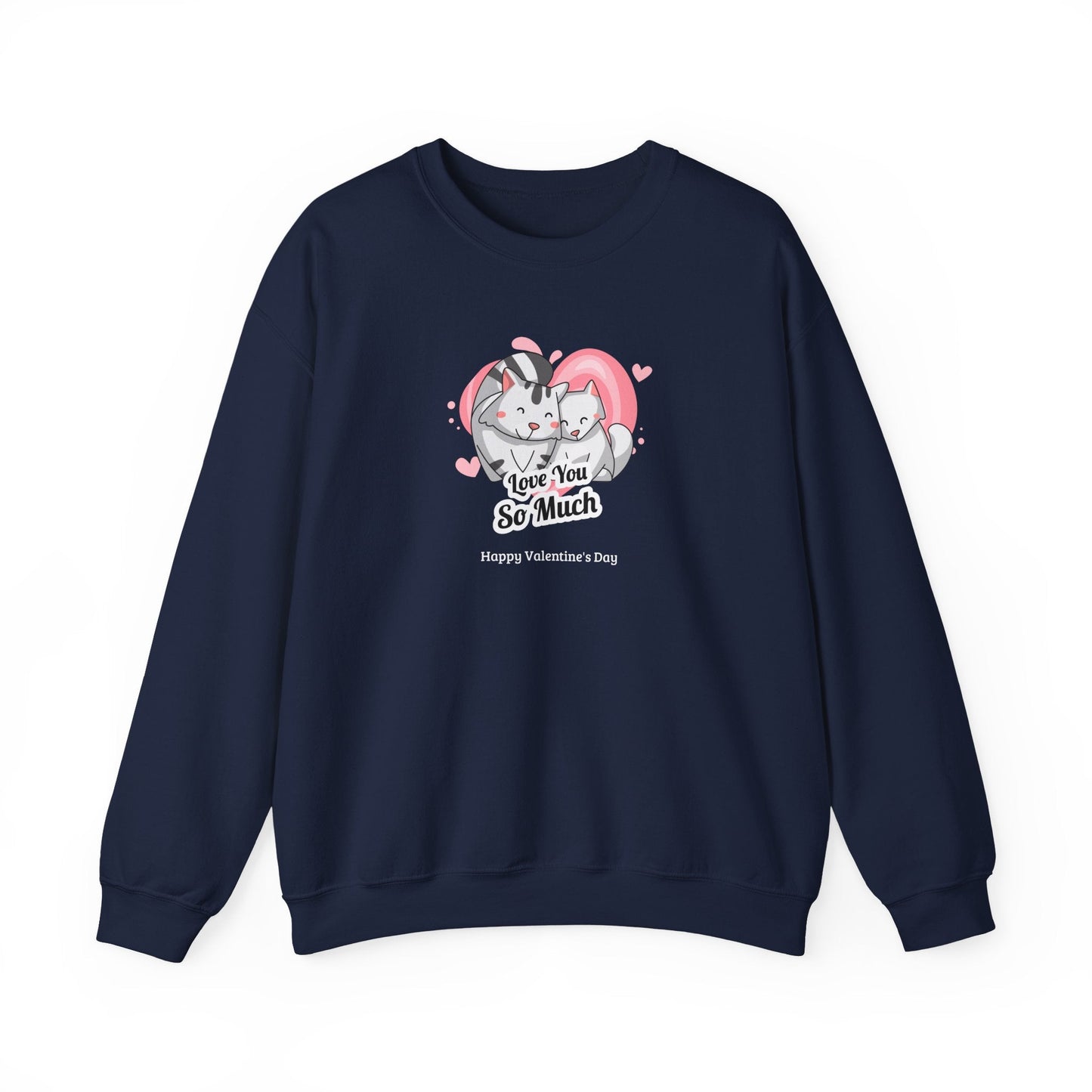Cat Heart Sweatshirt Valentines Day Unisex 50 50 Cotton Poly Crewneck Gildan 18000