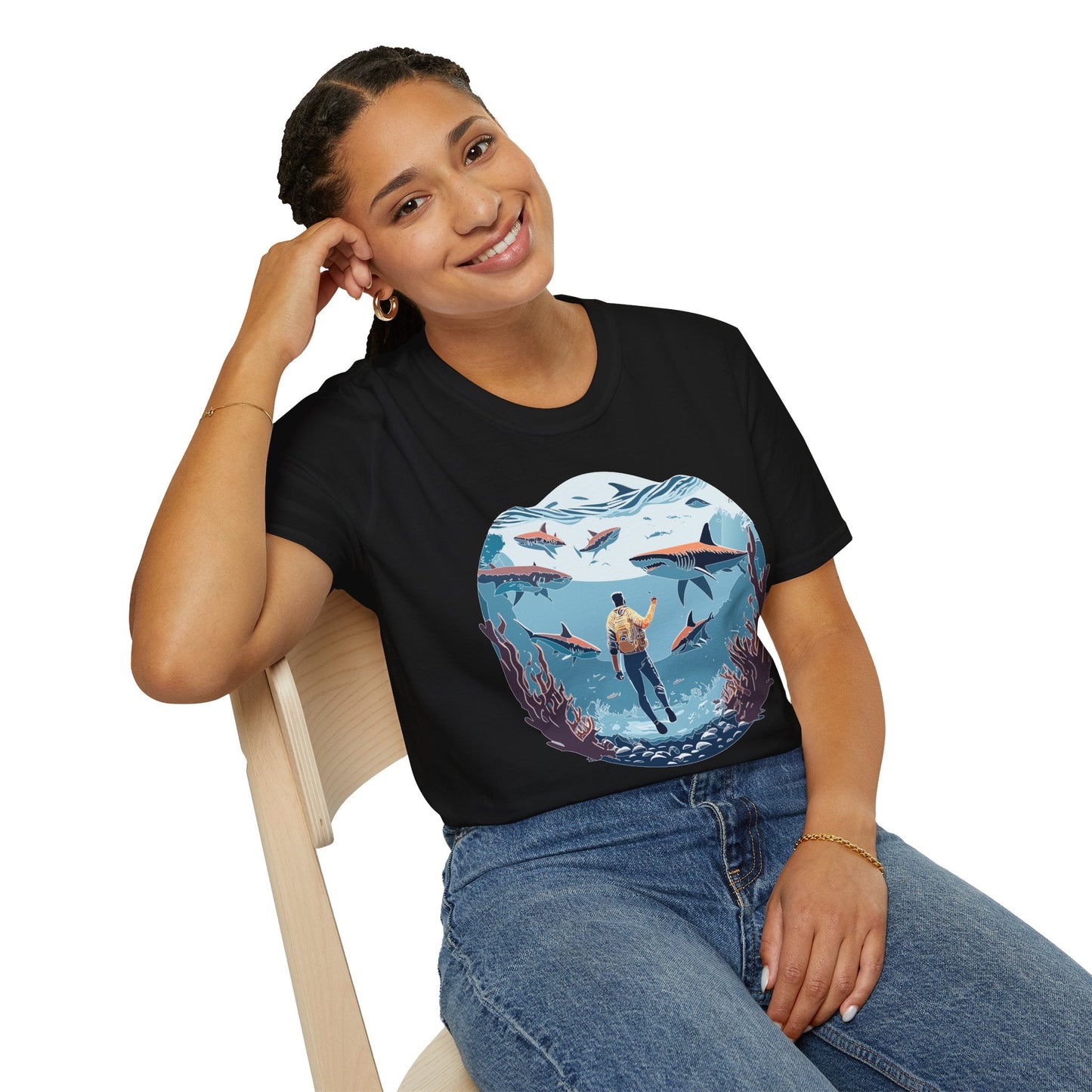 Ocean Theme Unisex Softstyle T Shirt 64000 Cotton Tee With Ocean Art Design Breathable