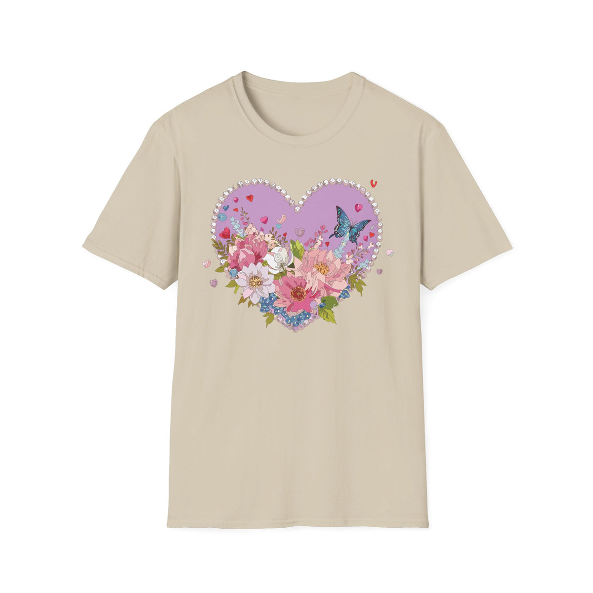 Floral Heart with Butterfly T-Shirt | Pink Flower Bouquet Tee