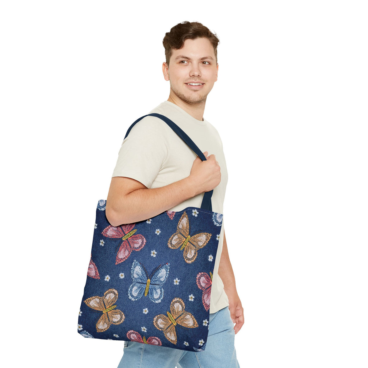 Denim Fabric Imitation Print Unisex Canvas Bag Poly Spun 3 Sizes Tote Bag 171