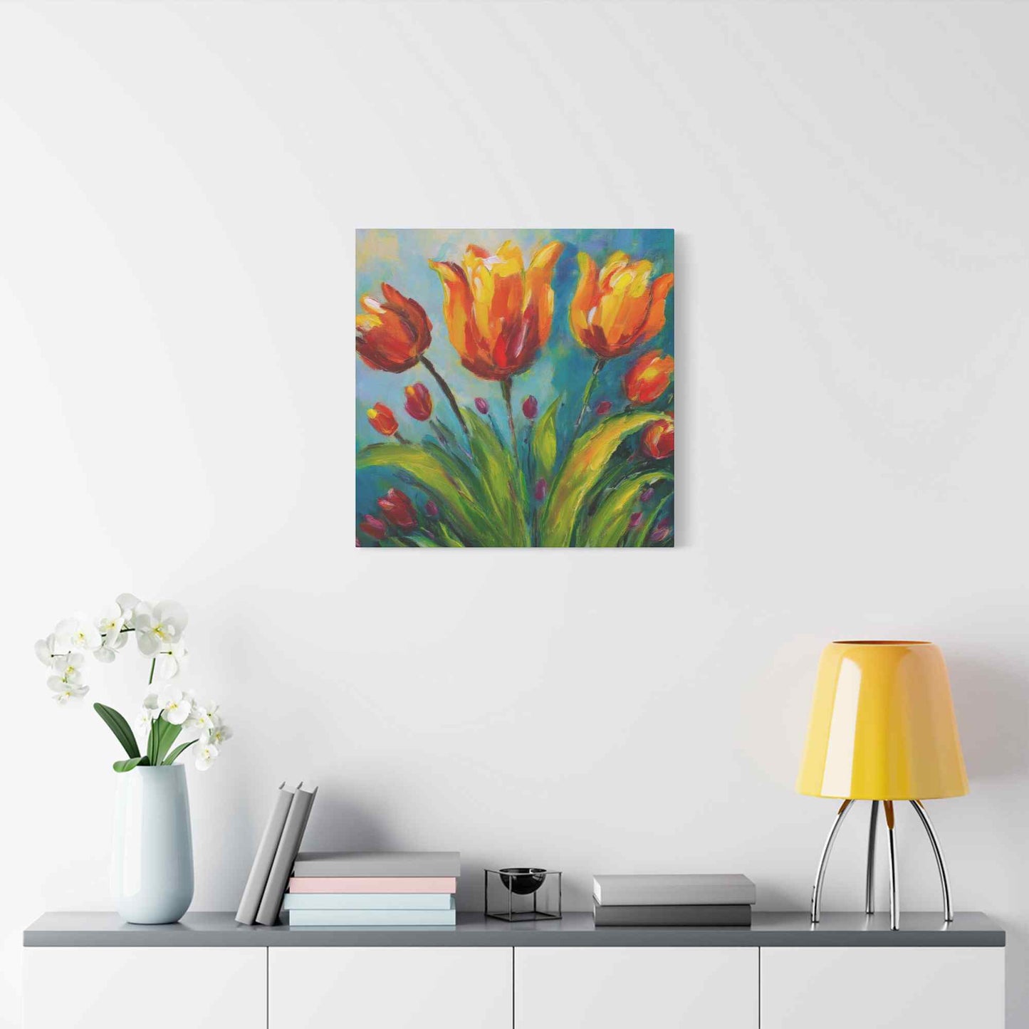 Tulips Print Canvas, Floral Oil Paint Print 20x20, 24x24, 30x30, 32x32, 36x36 Art Design Pine-Wood Inner Frame MC-143