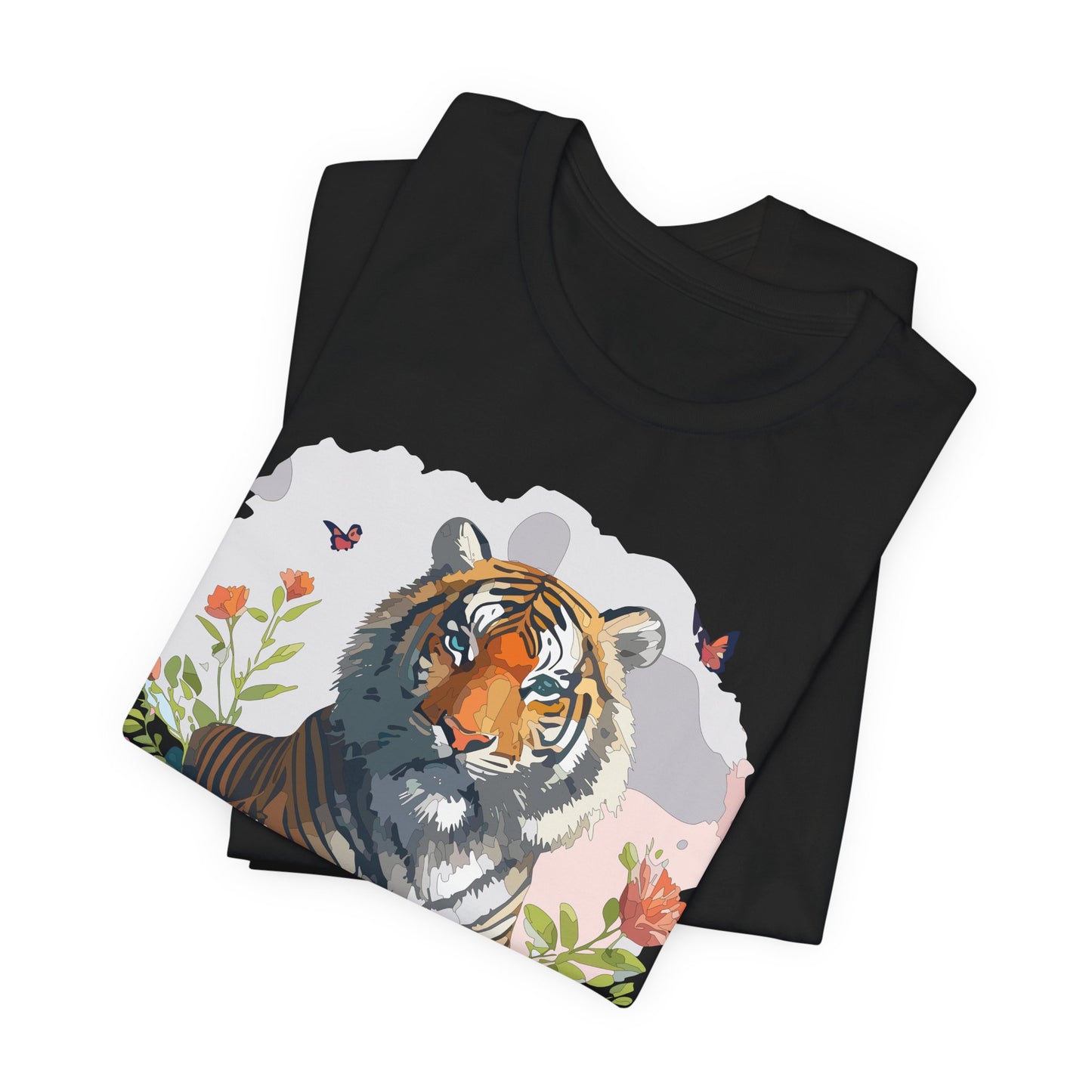 Floral Tiger Graphic Tee, Animal Shirt, Tiger Shirt, Flower Top, T-Shirt with Animal, Art Design
