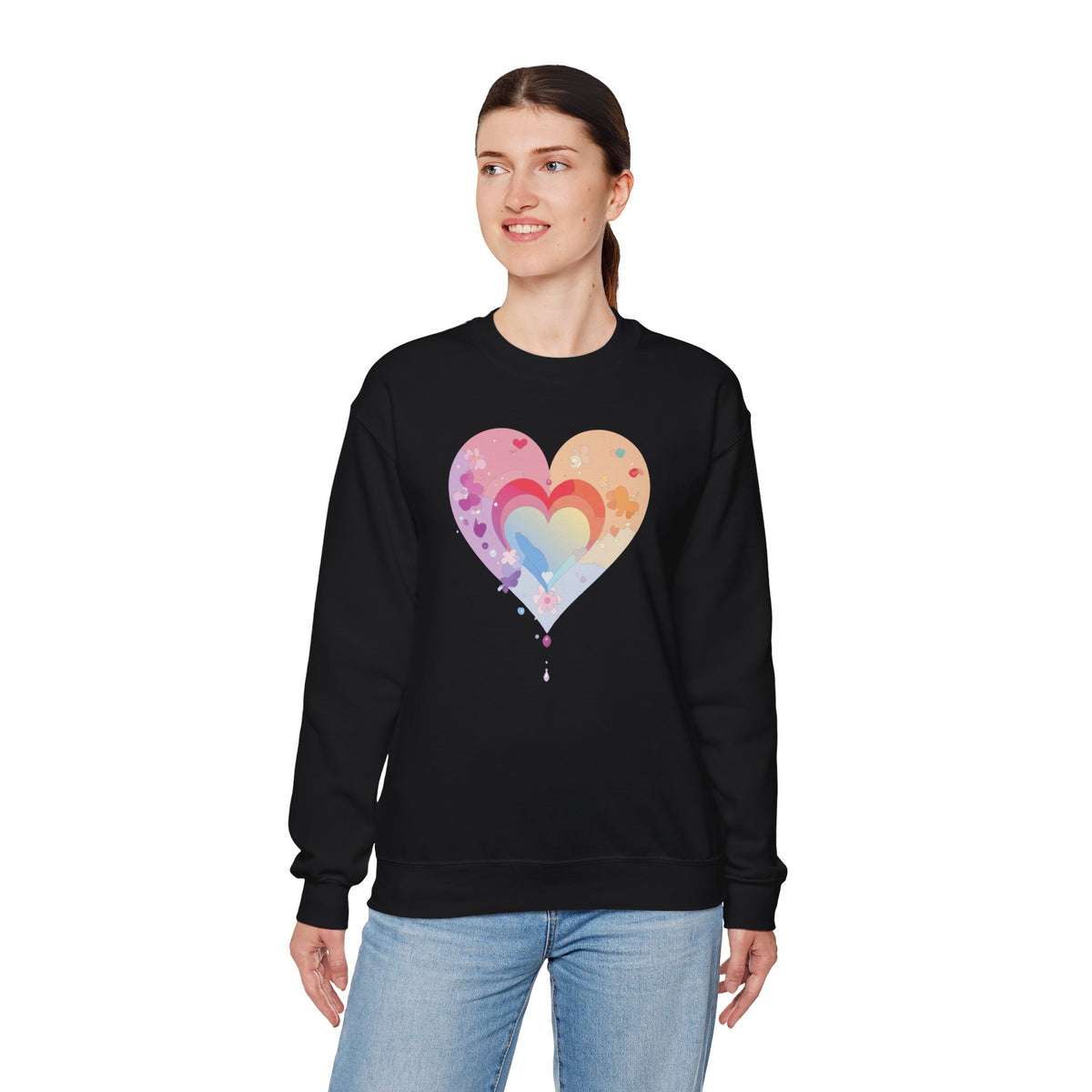 Rainbow Heart Sweatshirt, Floral Heart Sweatshirt, Floral Love Sweatshirt, Valentine's Day Sweatshirt, Rainbow Heart Floral Sweatshirt 114