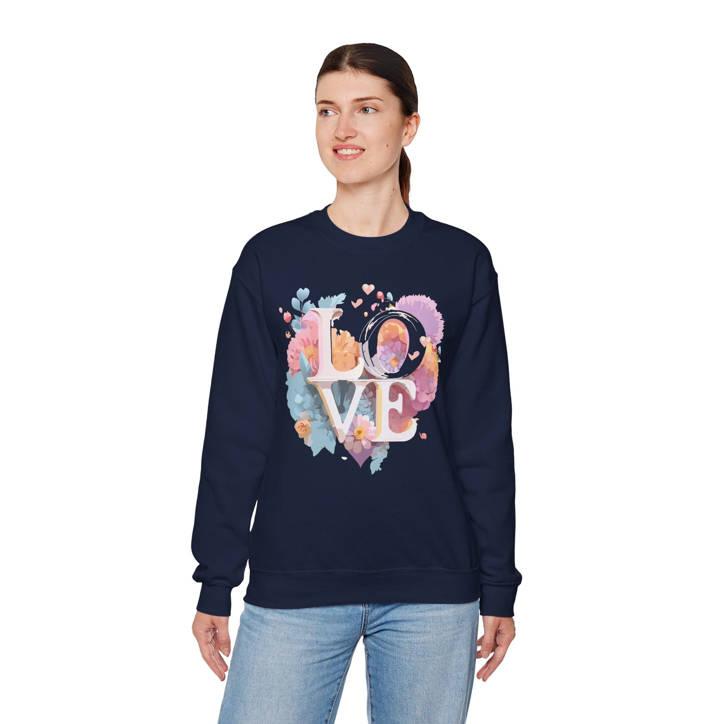 Floral Love Sweatshirt For Valentines Day Unisex Crewneck 50 50 Cotton Polyester Gildan 18000