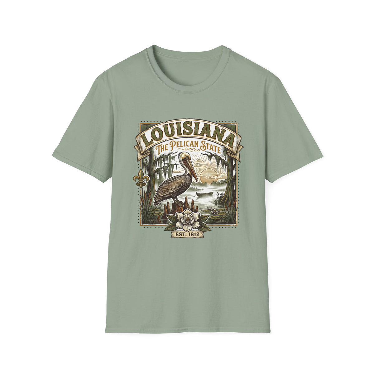 Louisiana Pelican State T-Shirt – Vintage Travel Tourist Graphic Design Unisex 100 Cotton Gildan T-Shirt