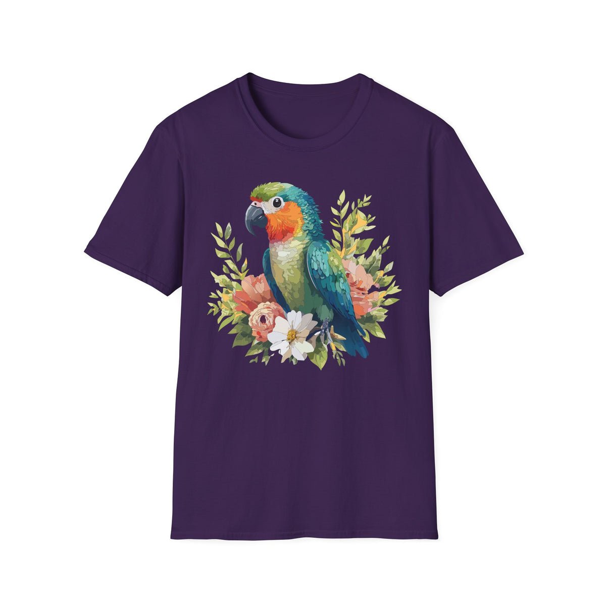 Colorful Parrot Floral Illustration T-Shirt | Tropical Bird Tee