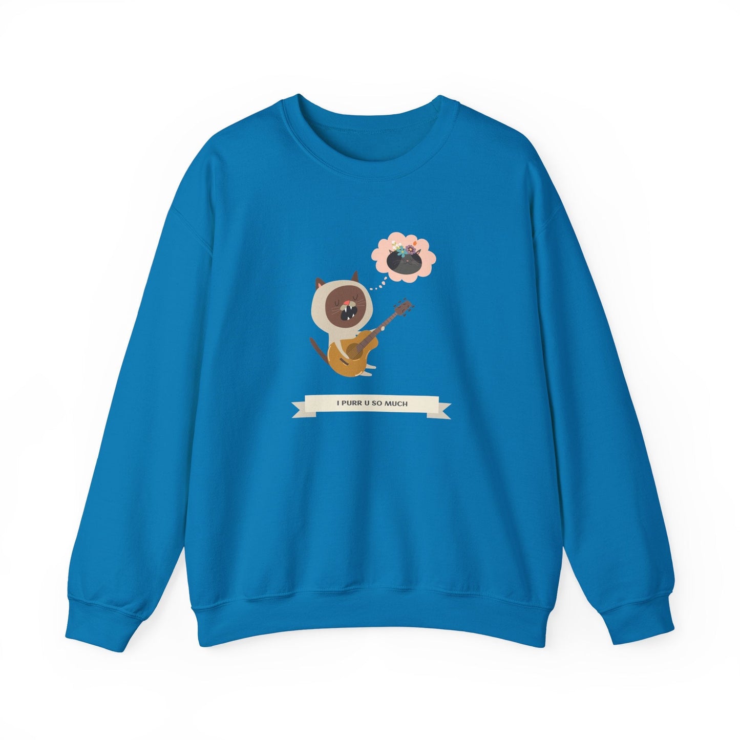 Cat with Guitar Sweatshirt, Love Sweatshirt, Cat Sweatshirt, Valentine's Day Sweatshirt, 50/50 Cotton-Poly Animal Sweatshirt 127